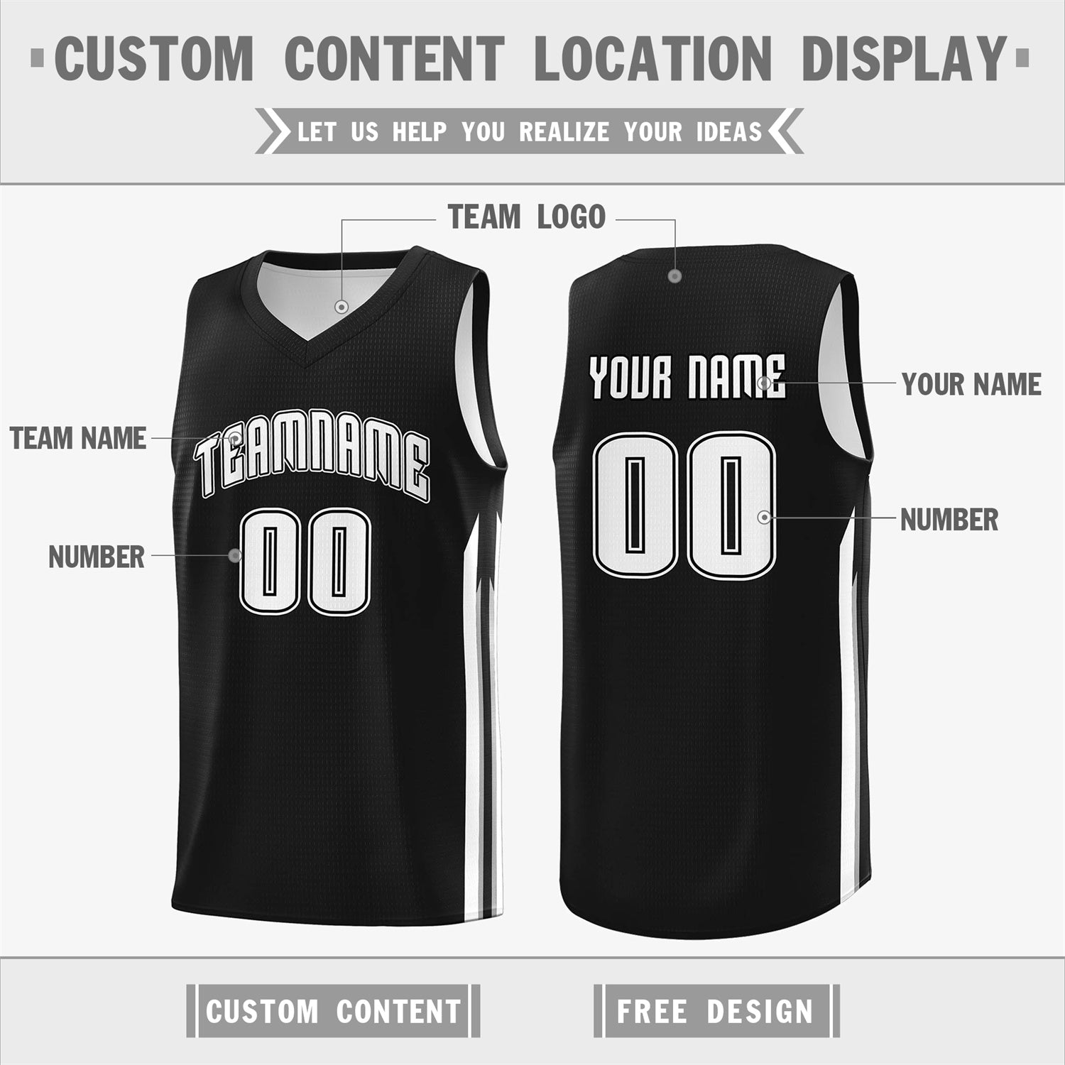 Custom Black White Double Side Tops Training Basketball Jersey