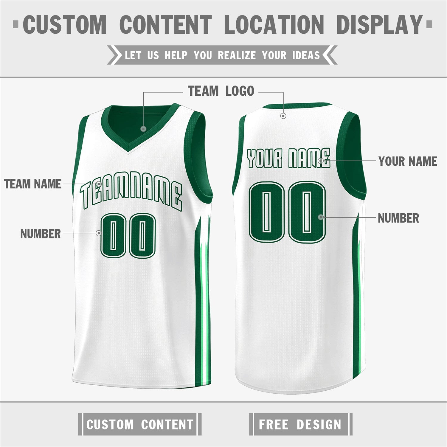 Custom Green White Double Side Tops Men Basketball Jersey