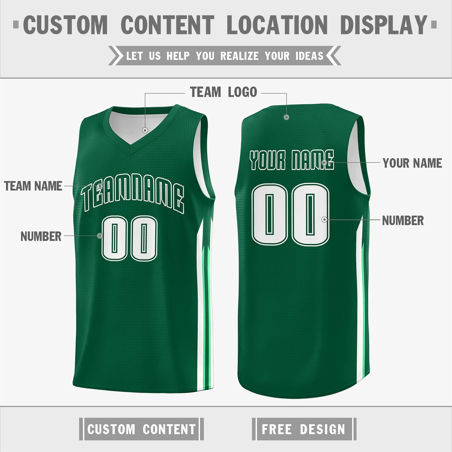 Custom Green White Double Side Tops Men Basketball Jersey