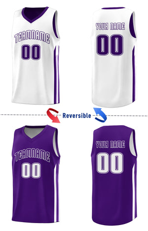 Custom Purple White Double Side Tops Training Basketball Jersey