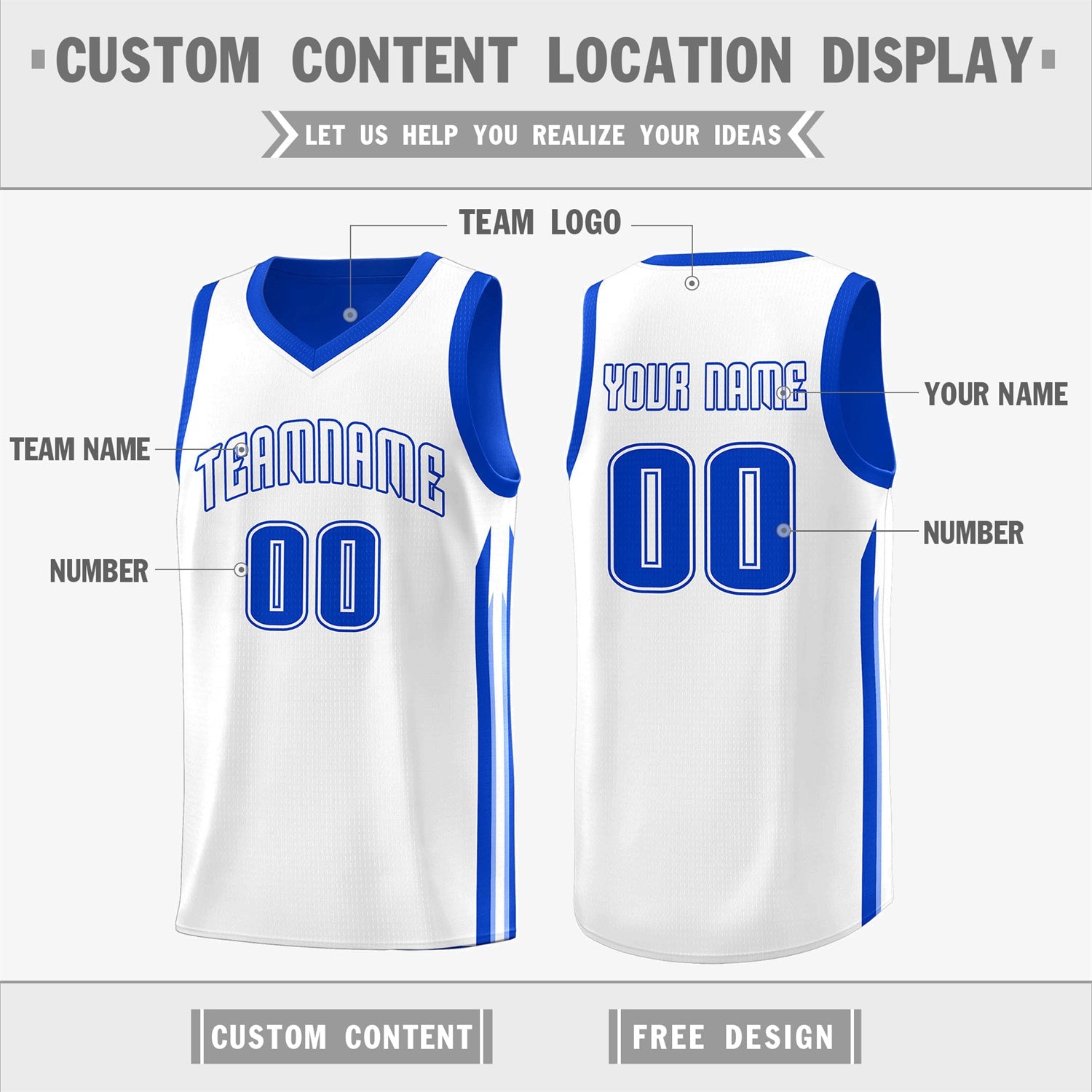 Custom Royal White Double Side Tops Training Basketball Jersey