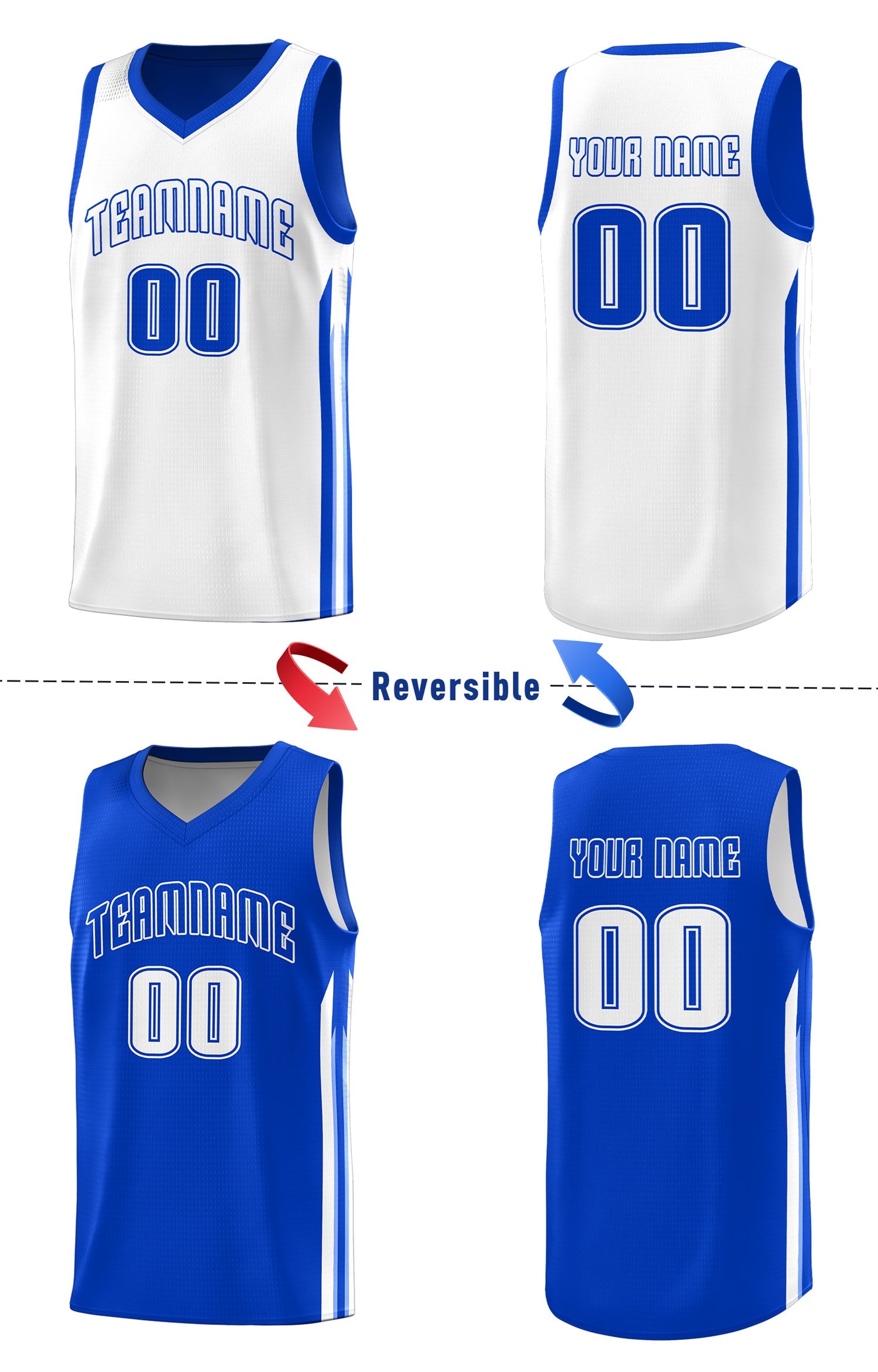 Custom Royal White Double Side Tops Training Basketball Jersey