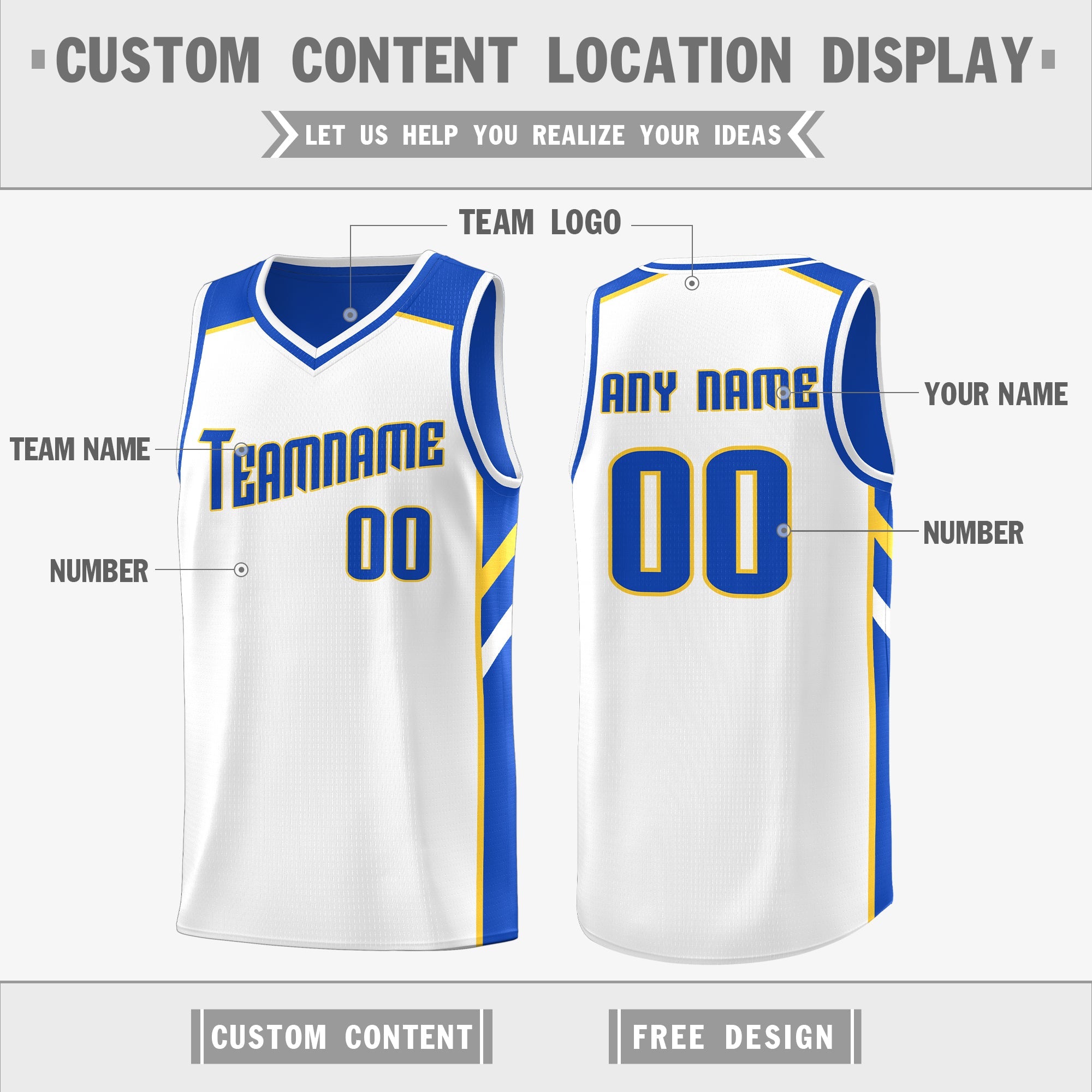 Custom Royal White Double Side Tops Athletic Sports Basketball Jersey