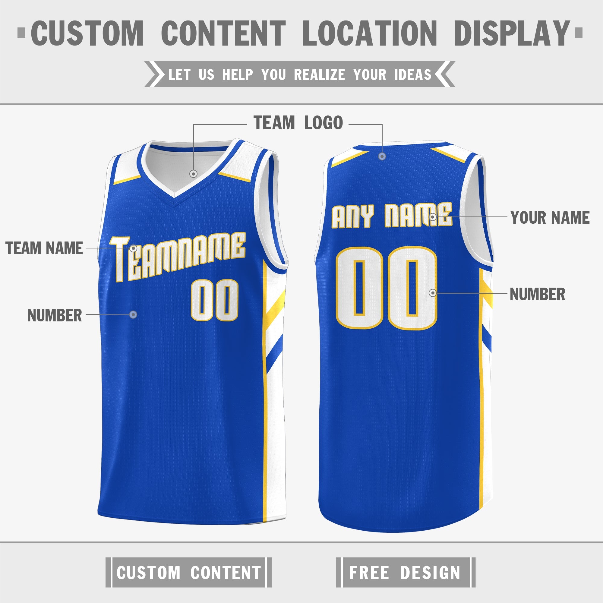 Custom Royal White Double Side Tops Athletic Sports Basketball Jersey