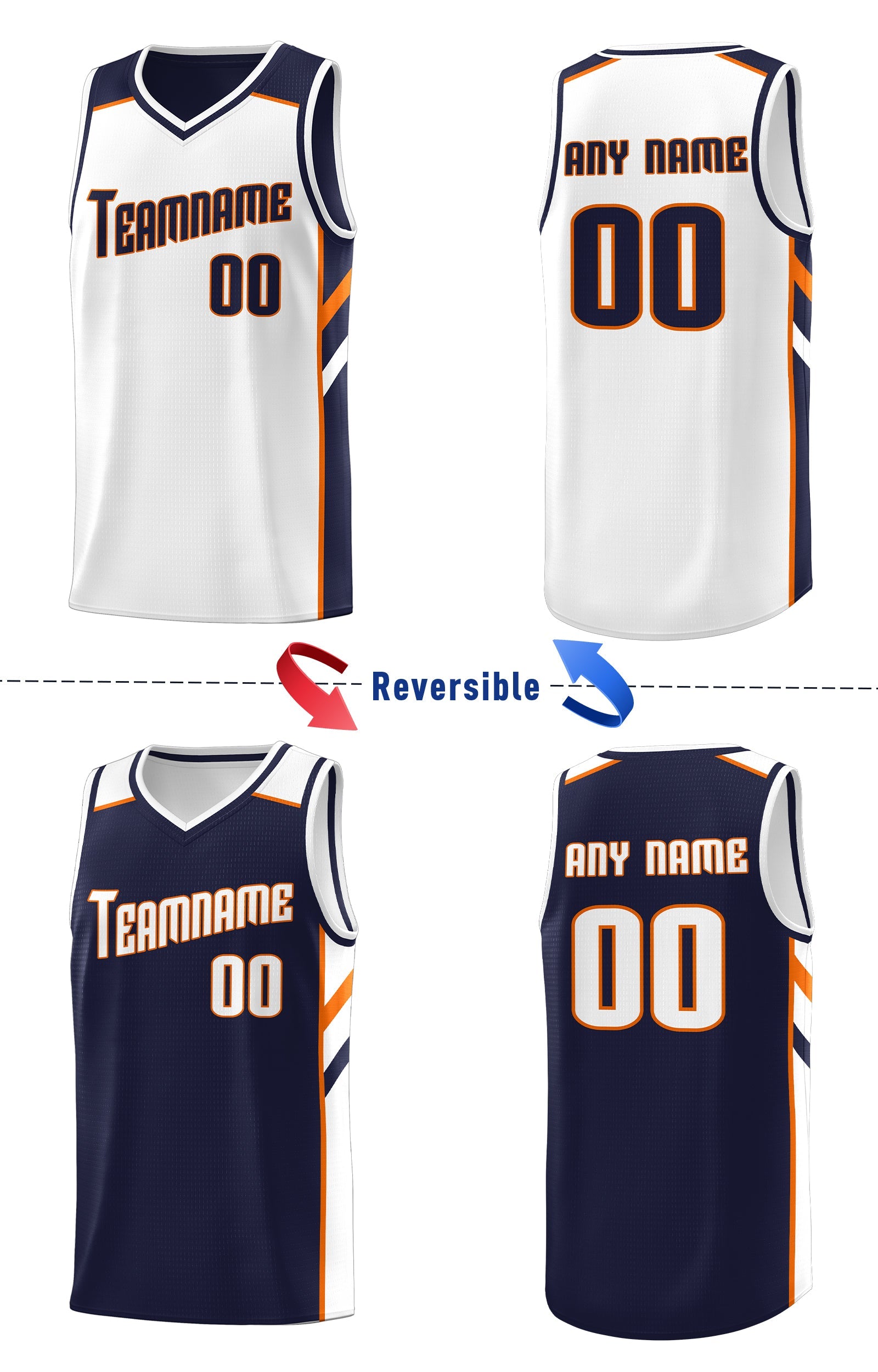 Maillot de basket-ball de gilet de sport de dessus doubles blancs faits sur commande de marine