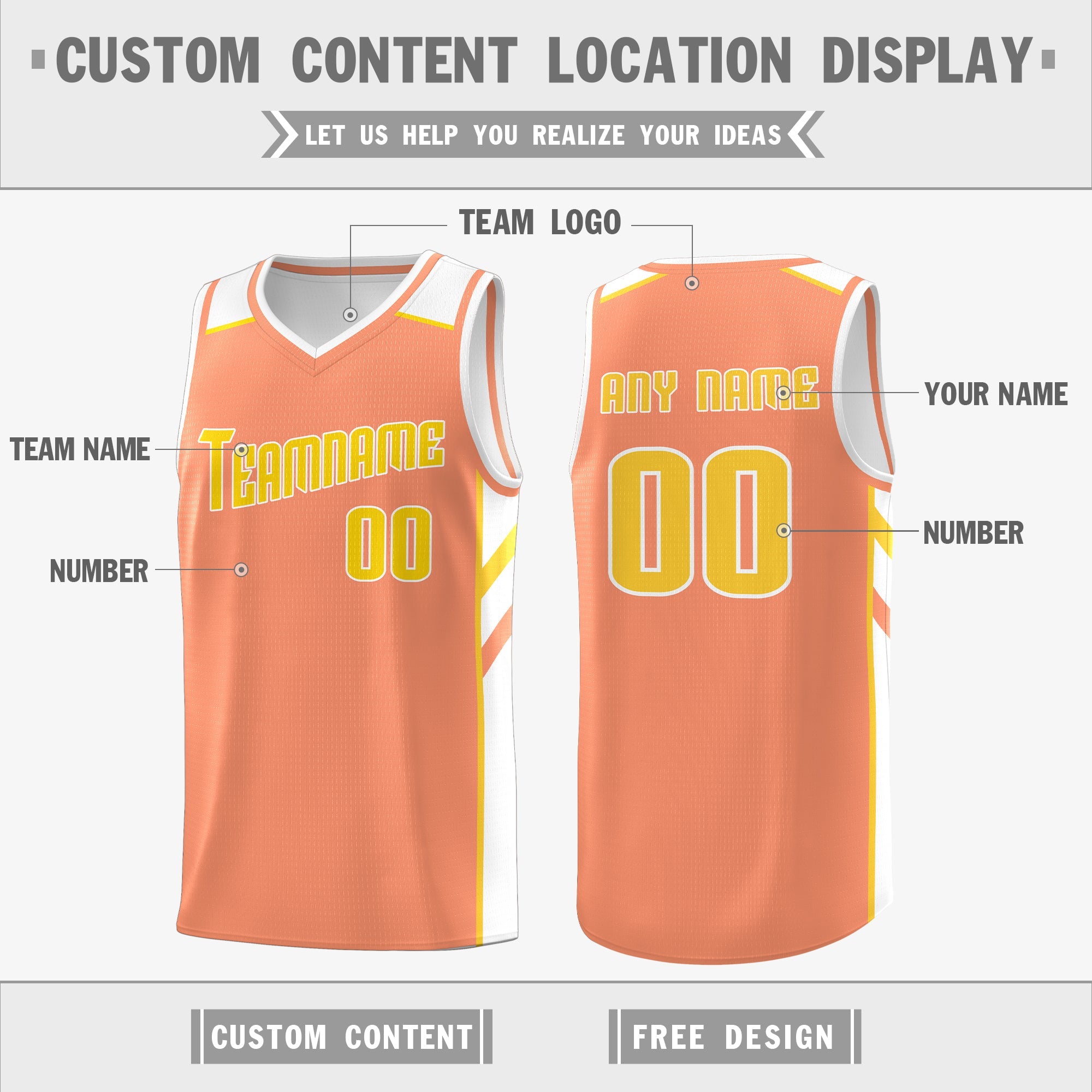 Custom Orange White Double Side Tops Training Basketball Jersey