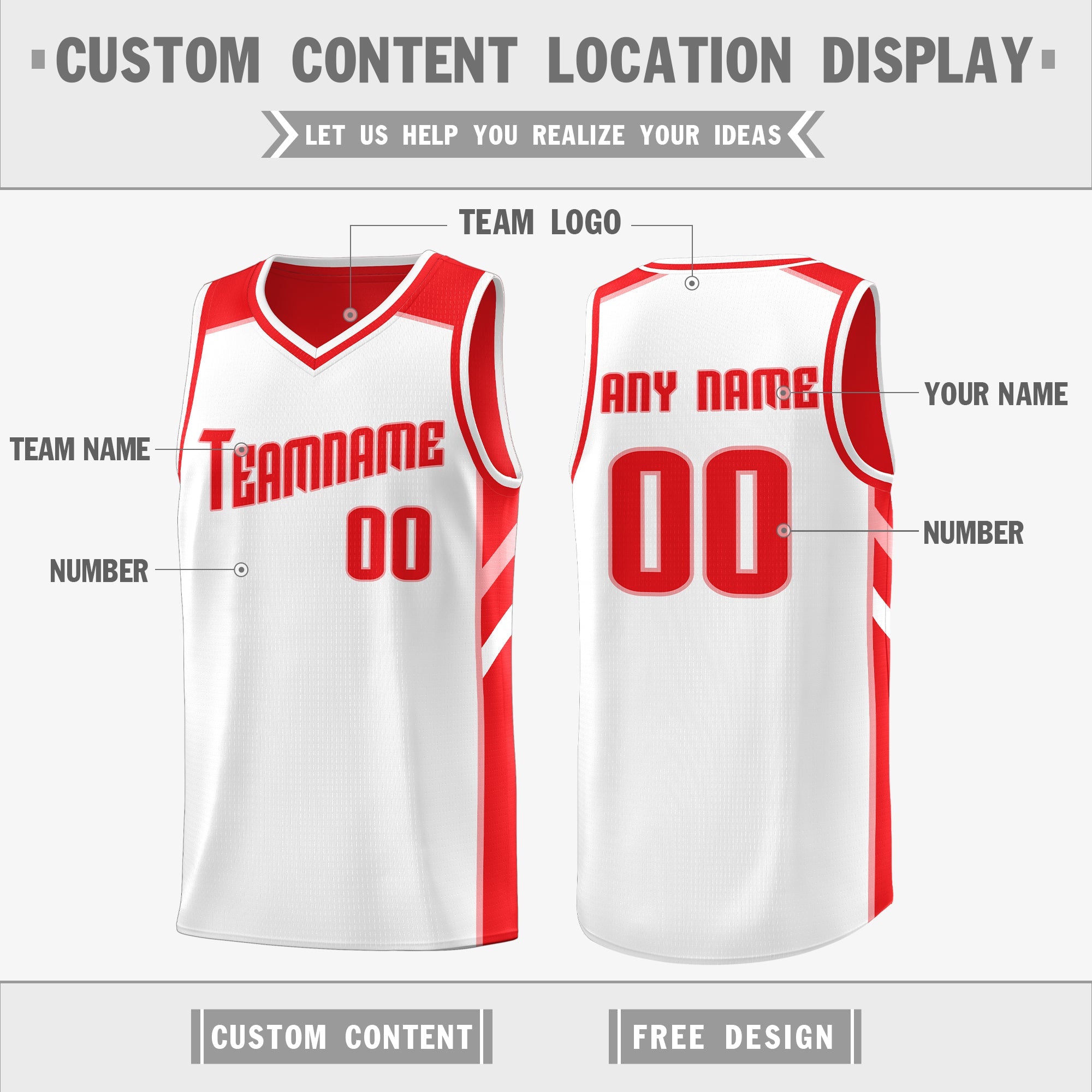 Custom Red White Double Side Tops Sports Vest Basketball Jersey