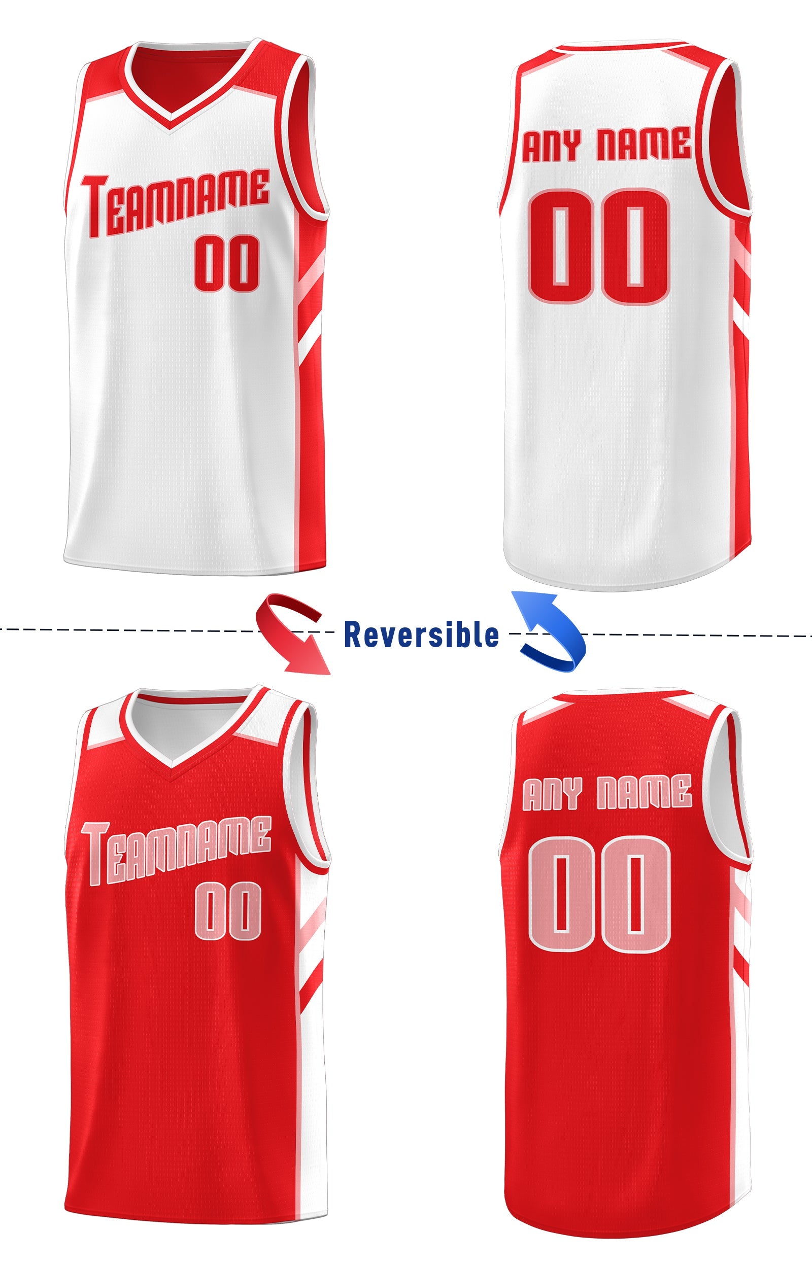 Custom Red White Double Side Tops Sports Vest Basketball Jersey