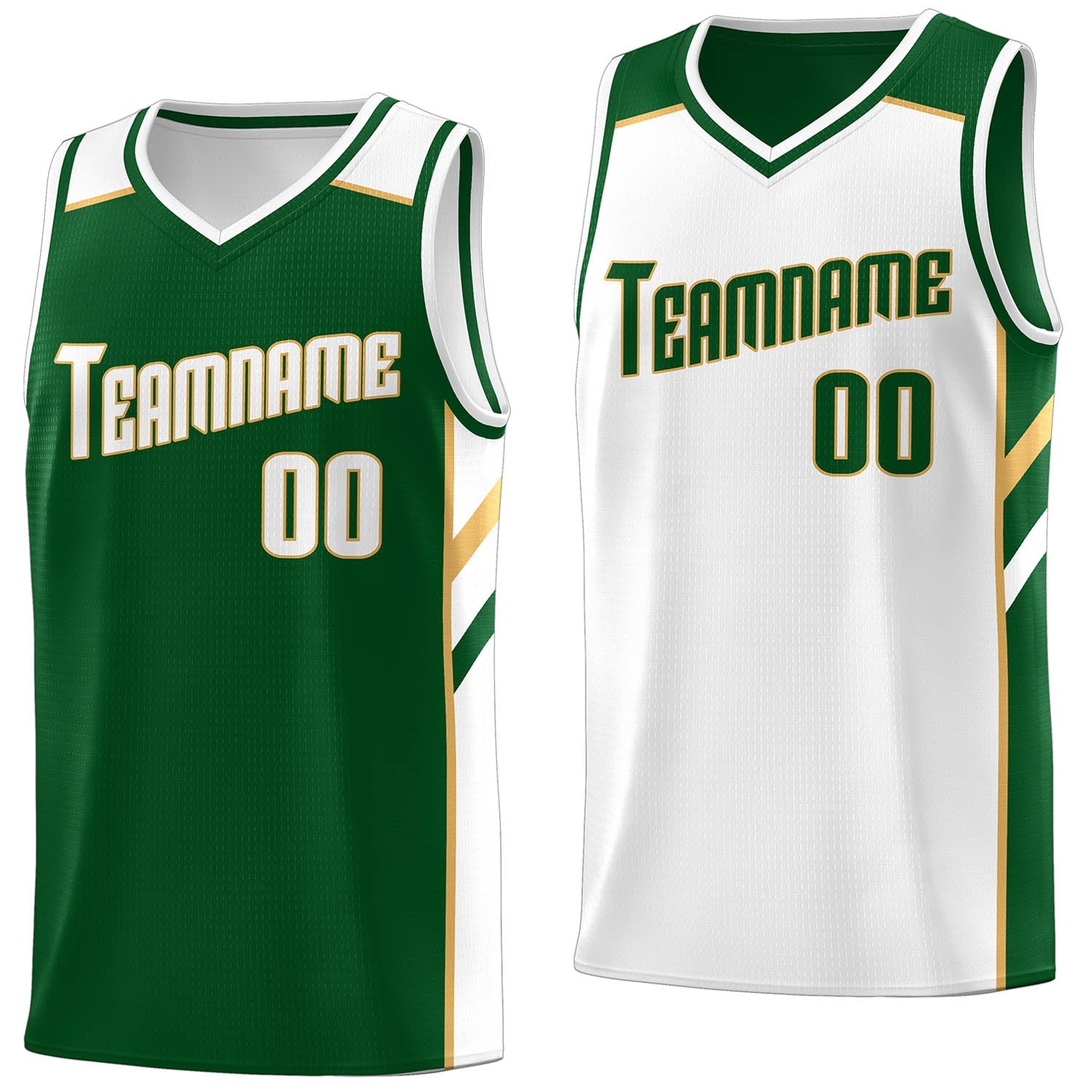 Maillot de basket-ball d'entraînement personnalisé, vert et blanc, hauts double face