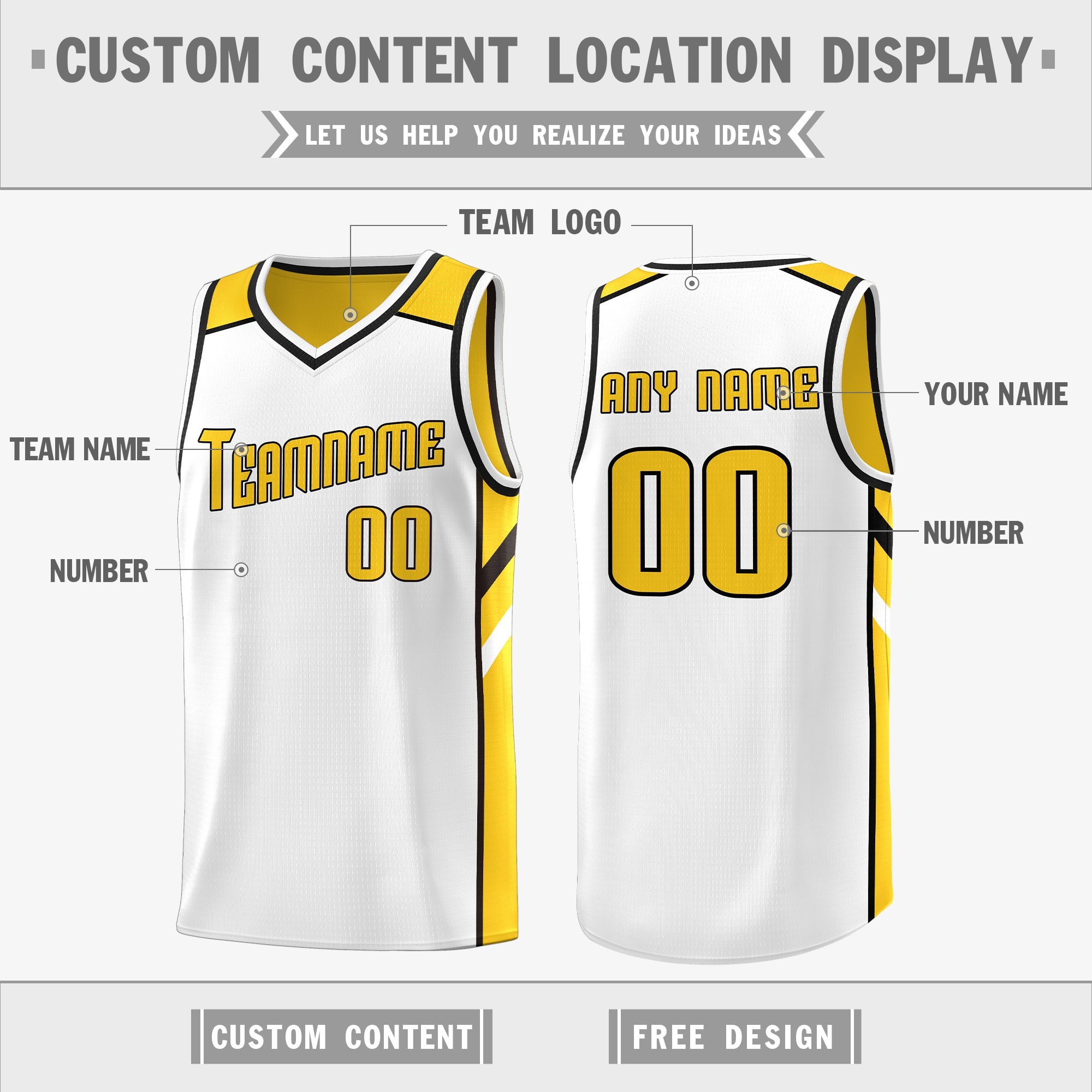 Custom Yellow White Double Side Tops Athletic Sports Basketball Jersey