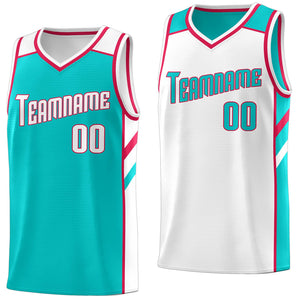 Custom Teal White Double Side Tops Athletic Sports Basketball Jersey