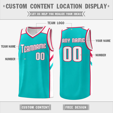 Custom Teal White Double Side Tops Athletic Sports Basketball Jersey