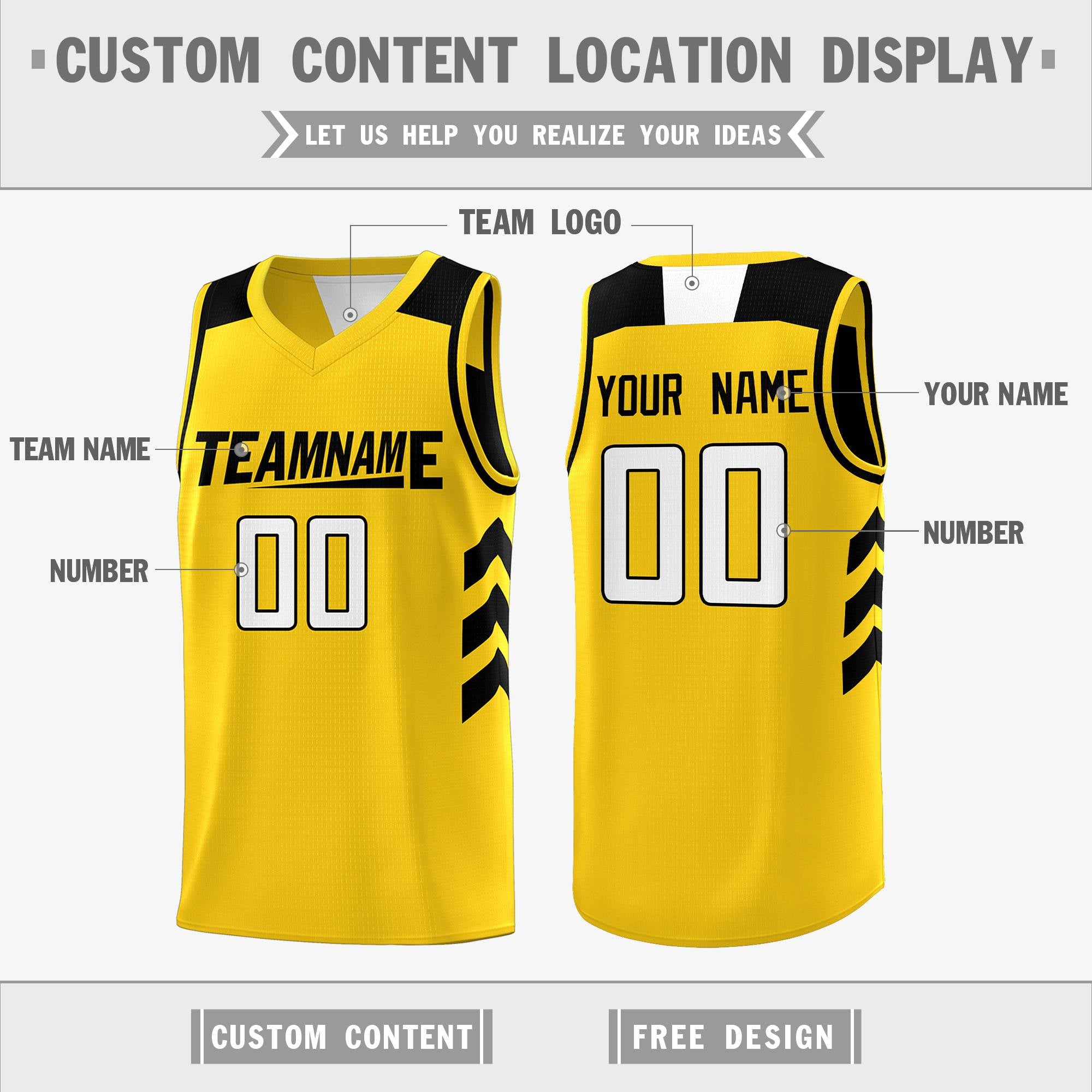 Custom Black Yellow Reversible Double Side Tops Basketball Jersey