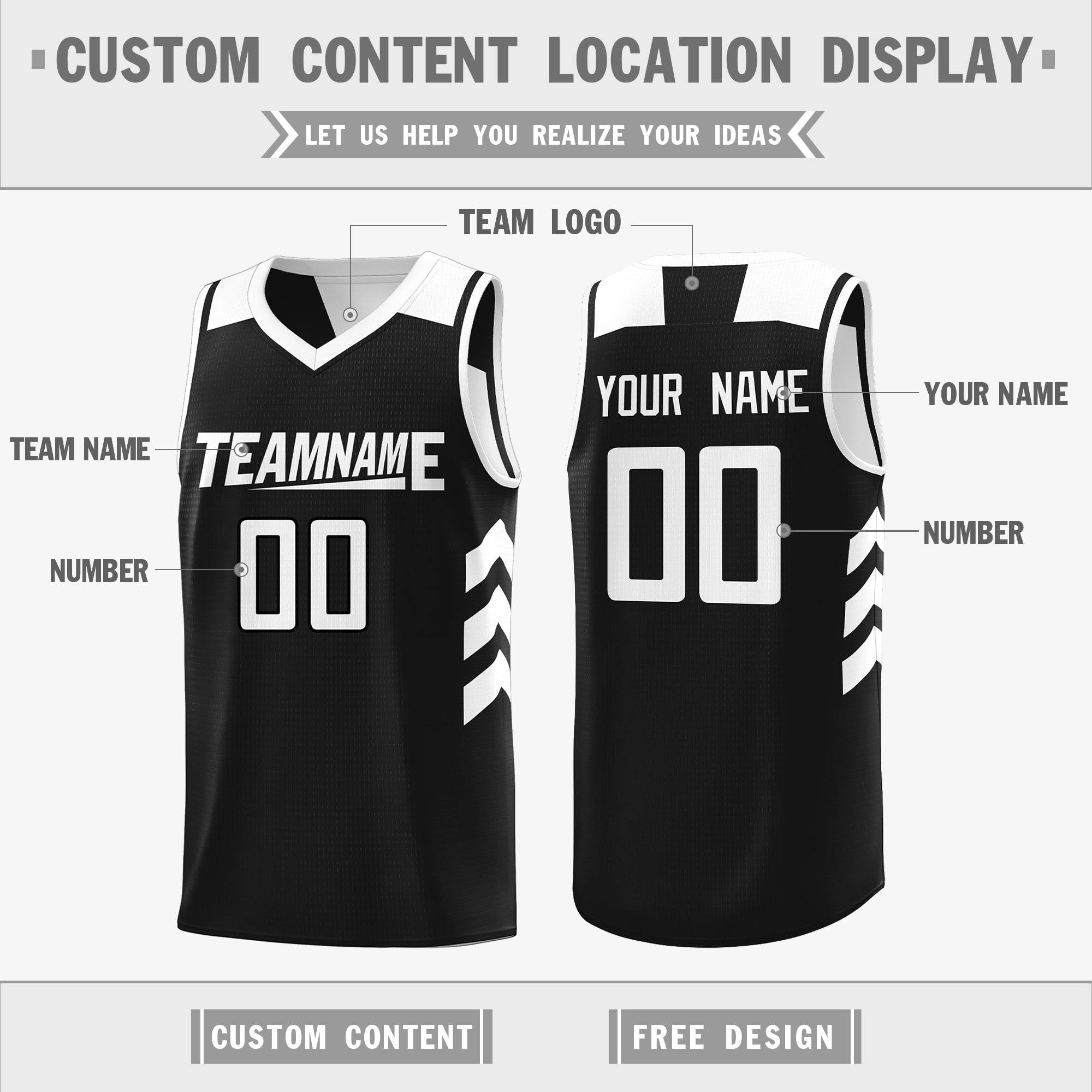 Custom Black White Reversible Double Side Tops Basketball Jersey