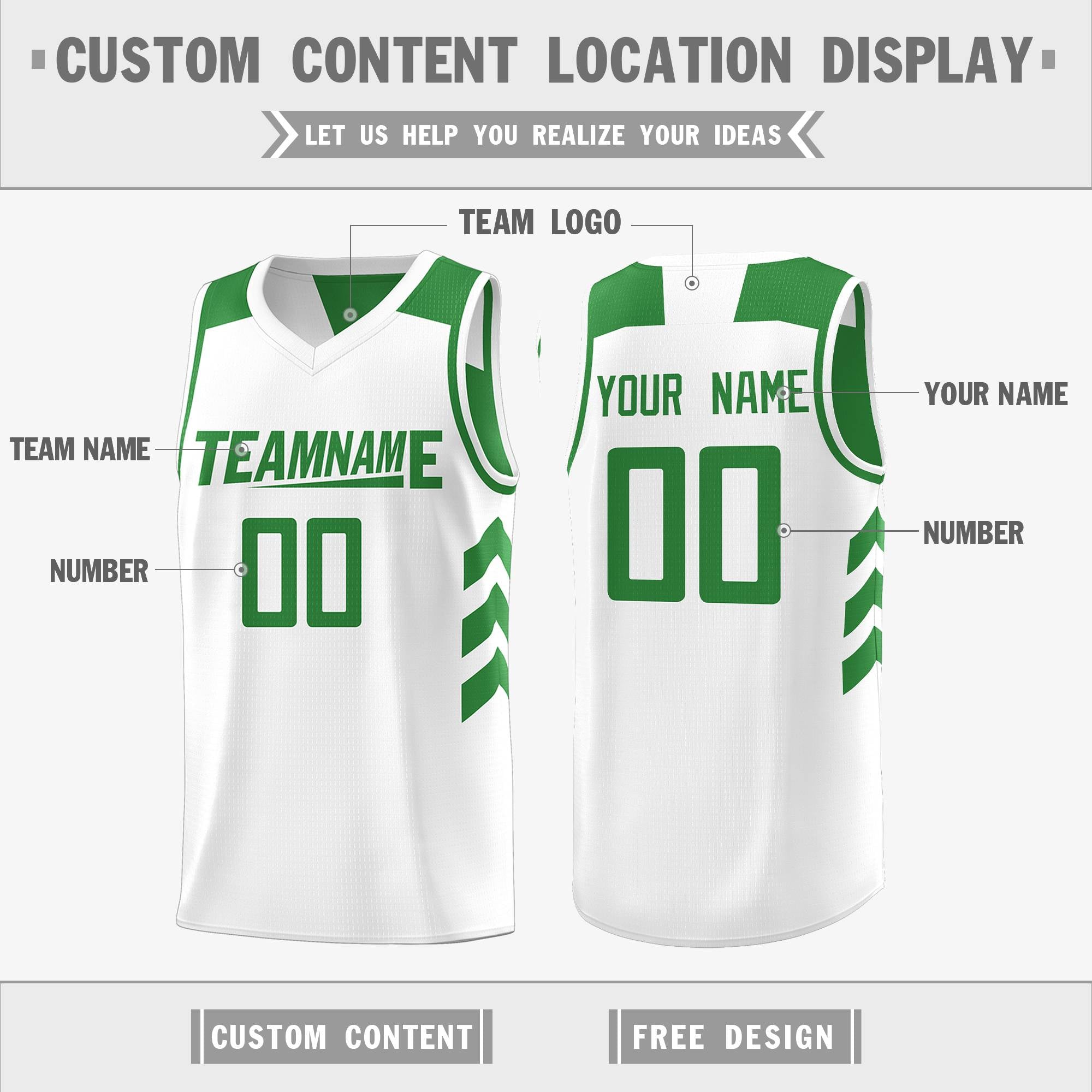 Custom Green White Reversible Double Side Tops Basketball Jersey