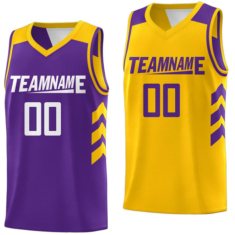 Custom Purple Yellow Reversible Double Side Tops Basketball Jersey