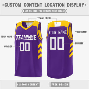 Custom Purple Yellow Reversible Double Side Tops Basketball Jersey