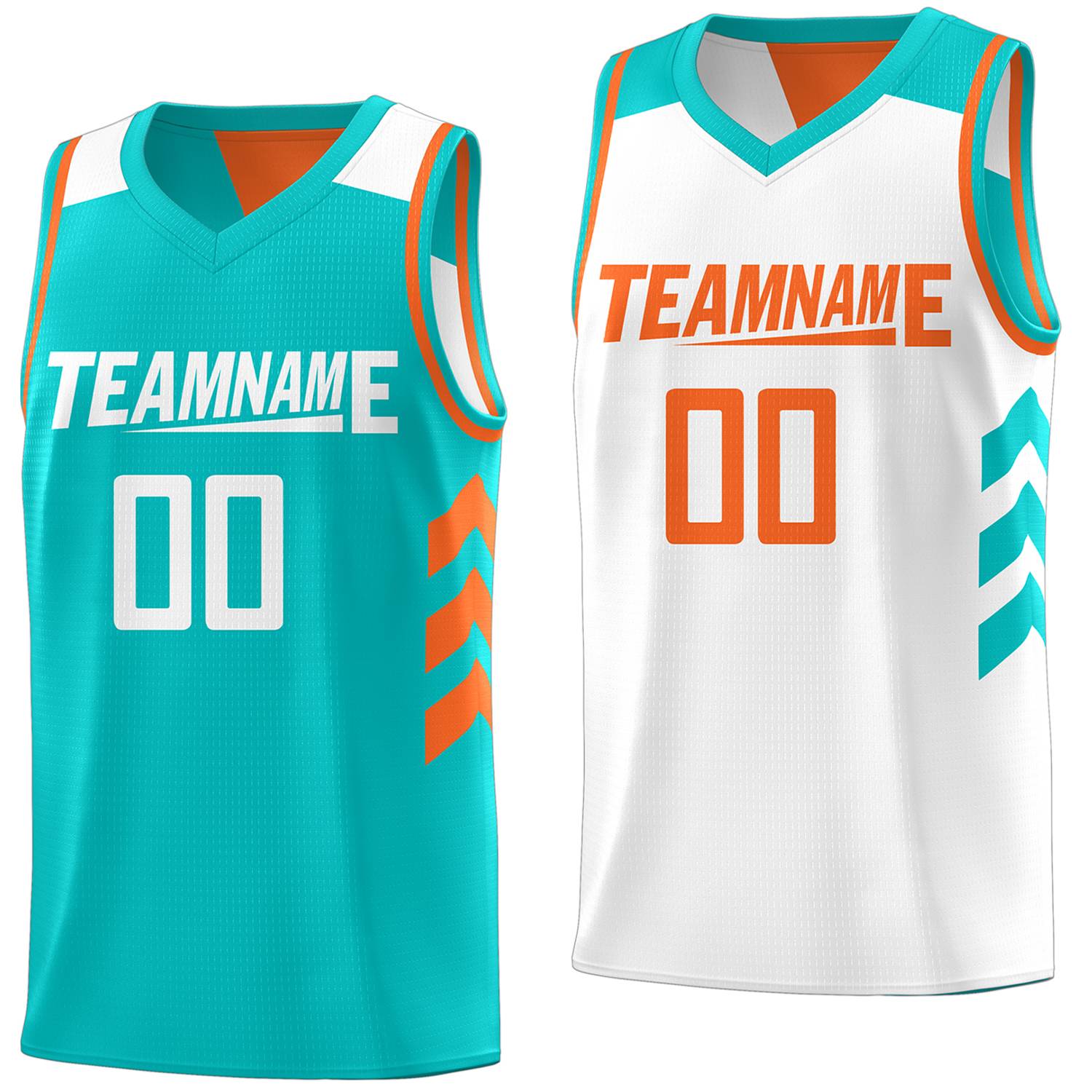 Custom Teal White-Orange Reversible Double Side Tops Basketball Jersey