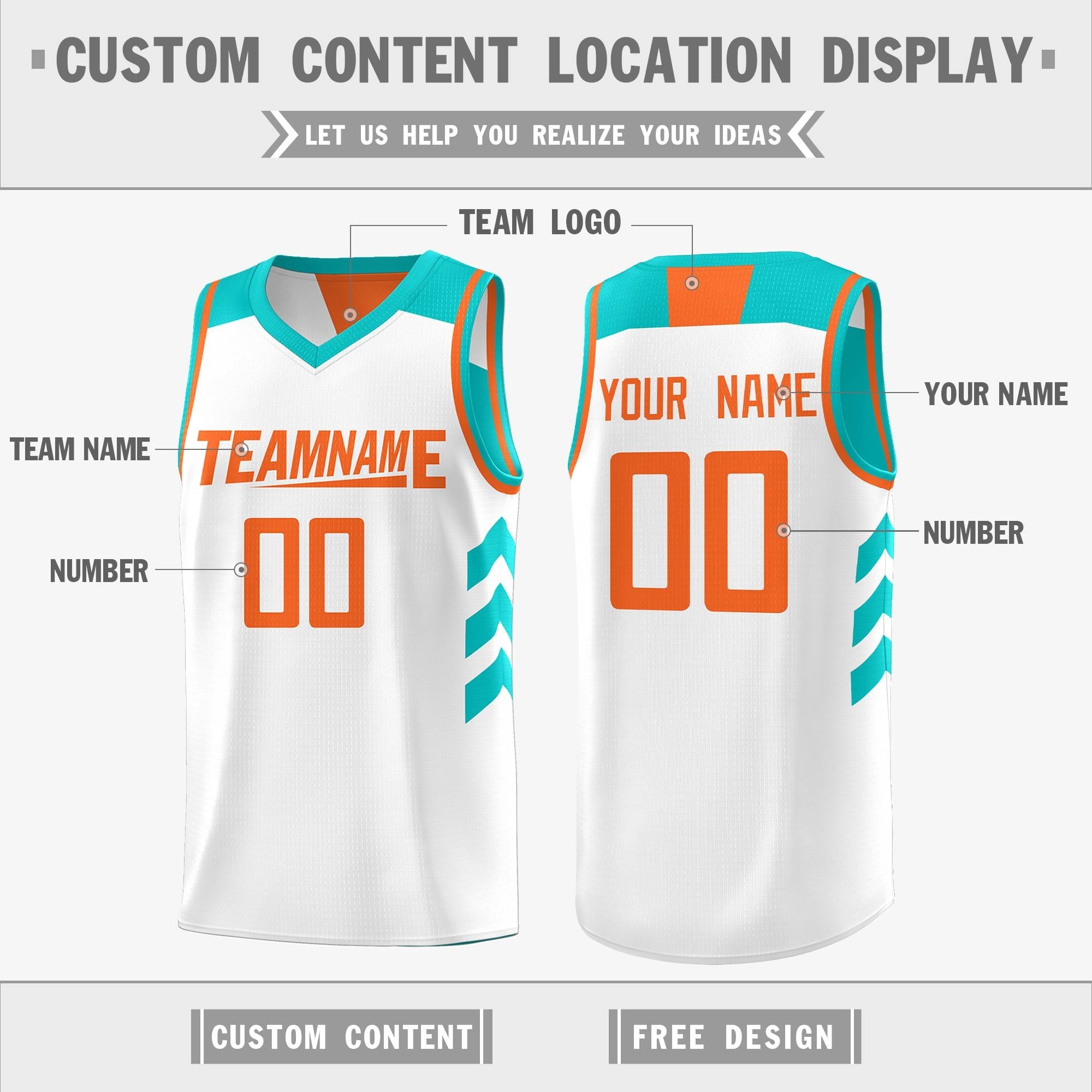 Custom Teal White-Orange Reversible Double Side Tops Basketball Jersey