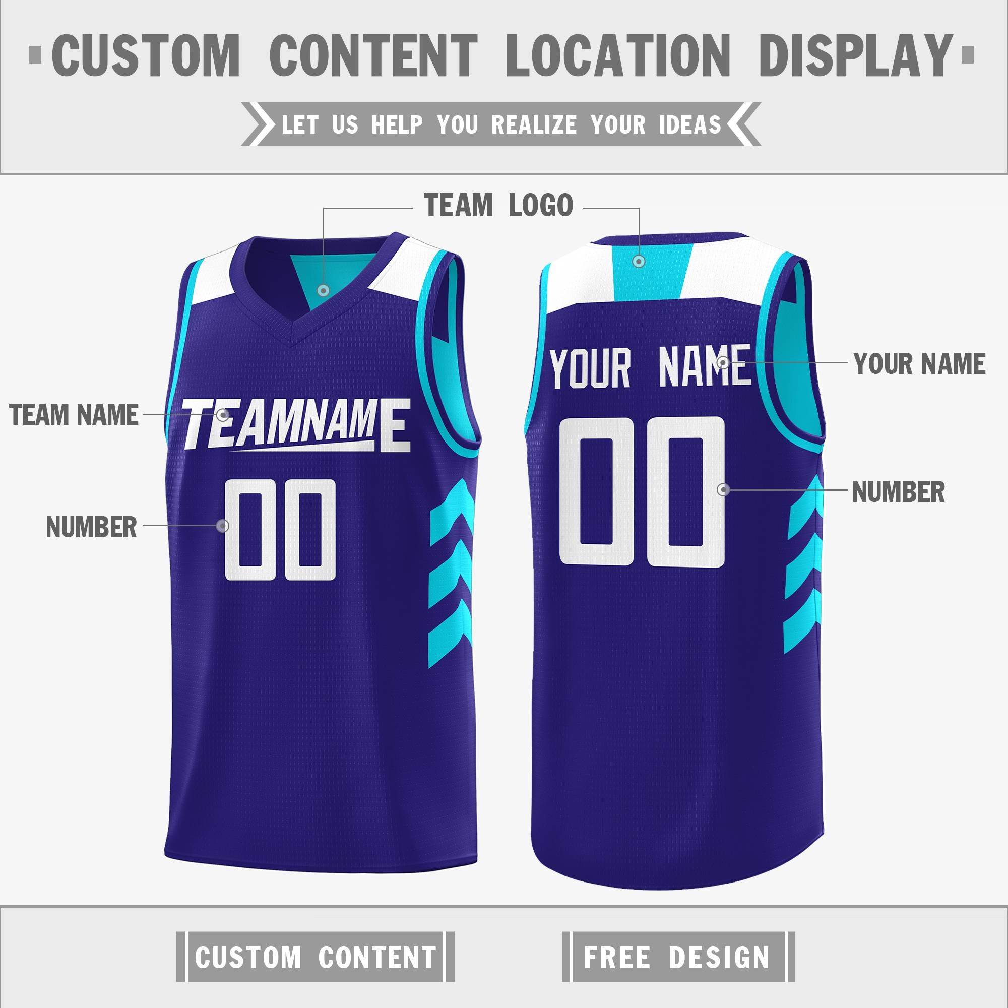 Custom Royal Aqua-White Reversible Double Side Tops Basketball Jersey