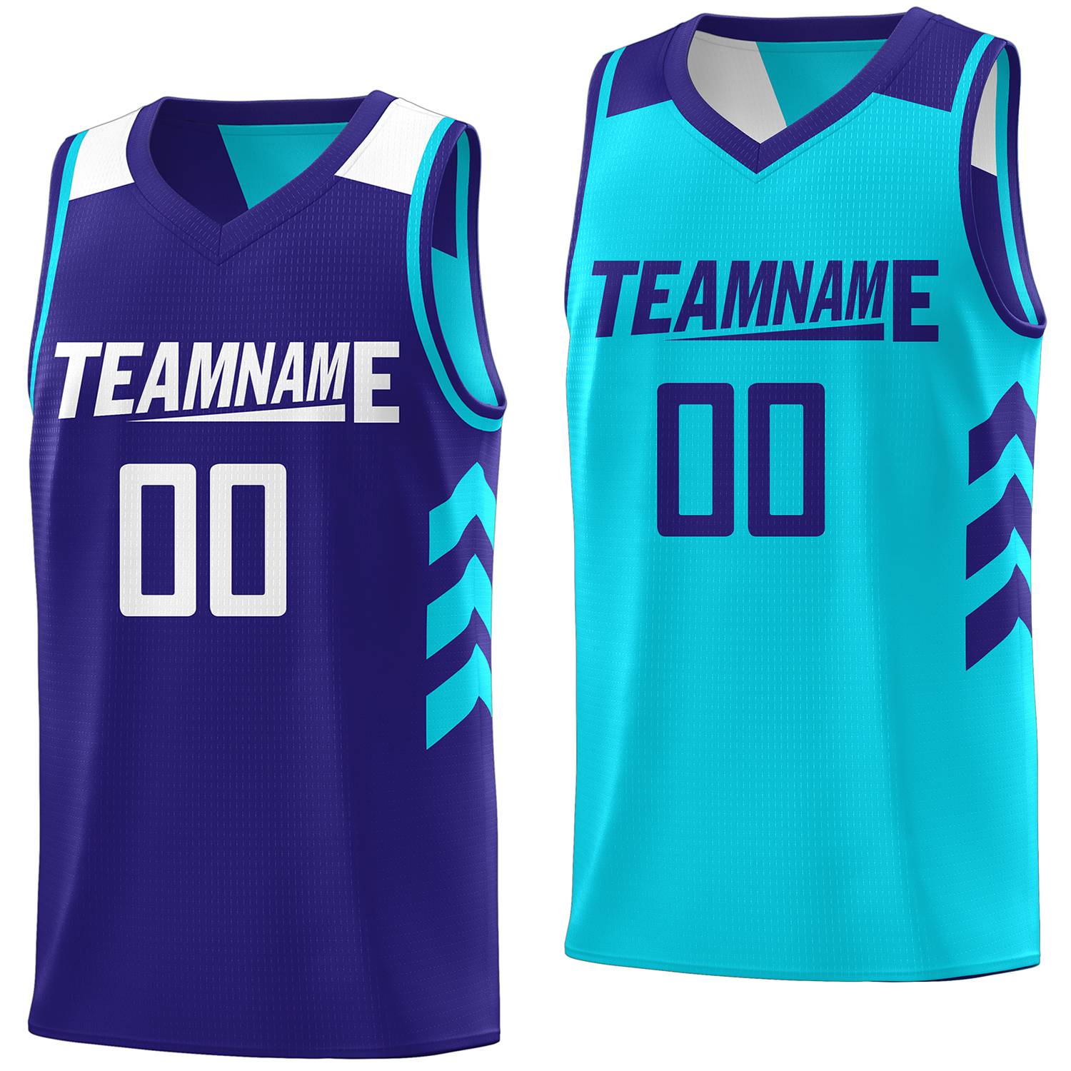 Custom Royal Aqua-White Reversible Double Side Tops Basketball Jersey