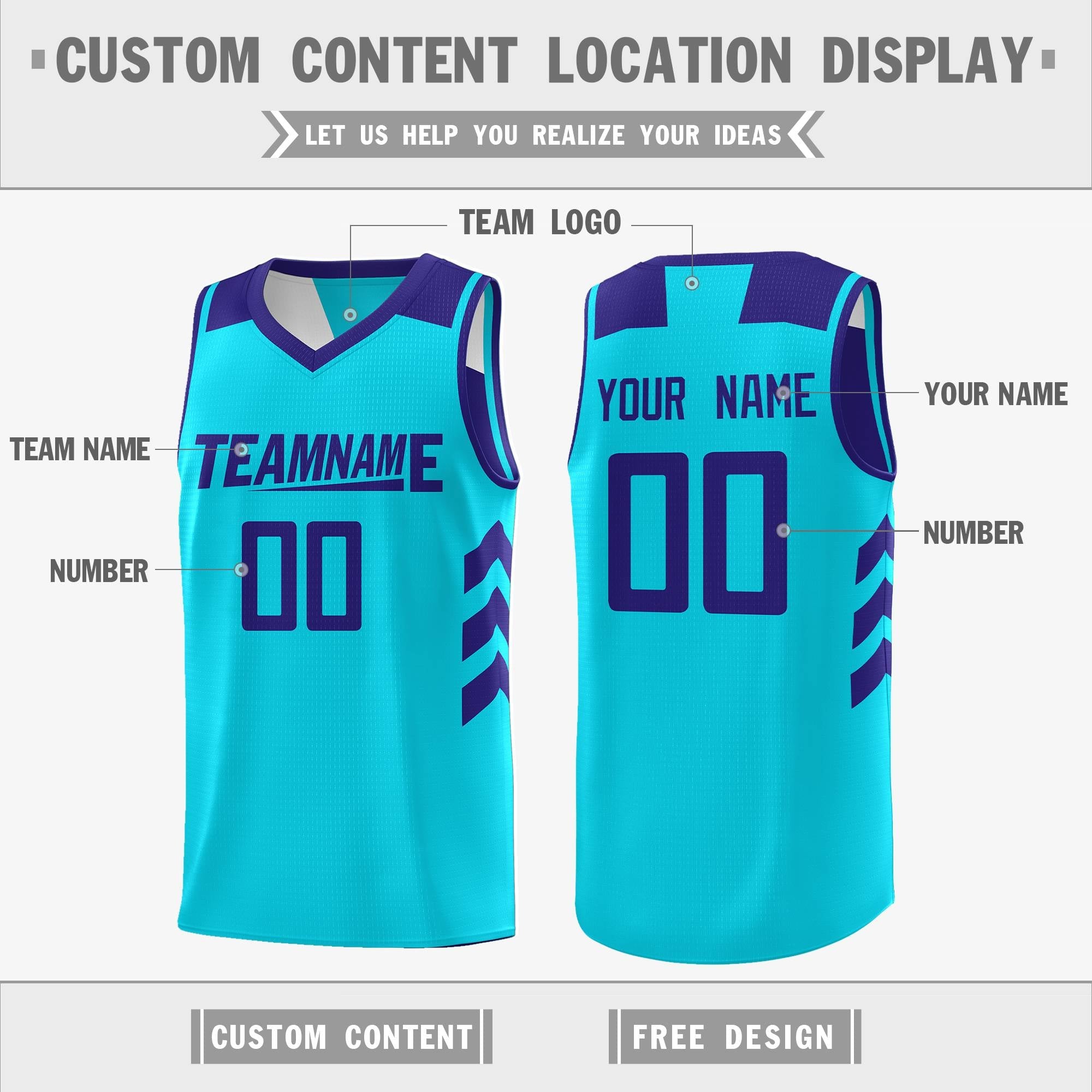 Custom Royal Aqua-White Reversible Double Side Tops Basketball Jersey