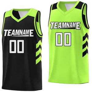 Custom Black Neon Green-White Reversible Double Side Tops Basketball Jersey