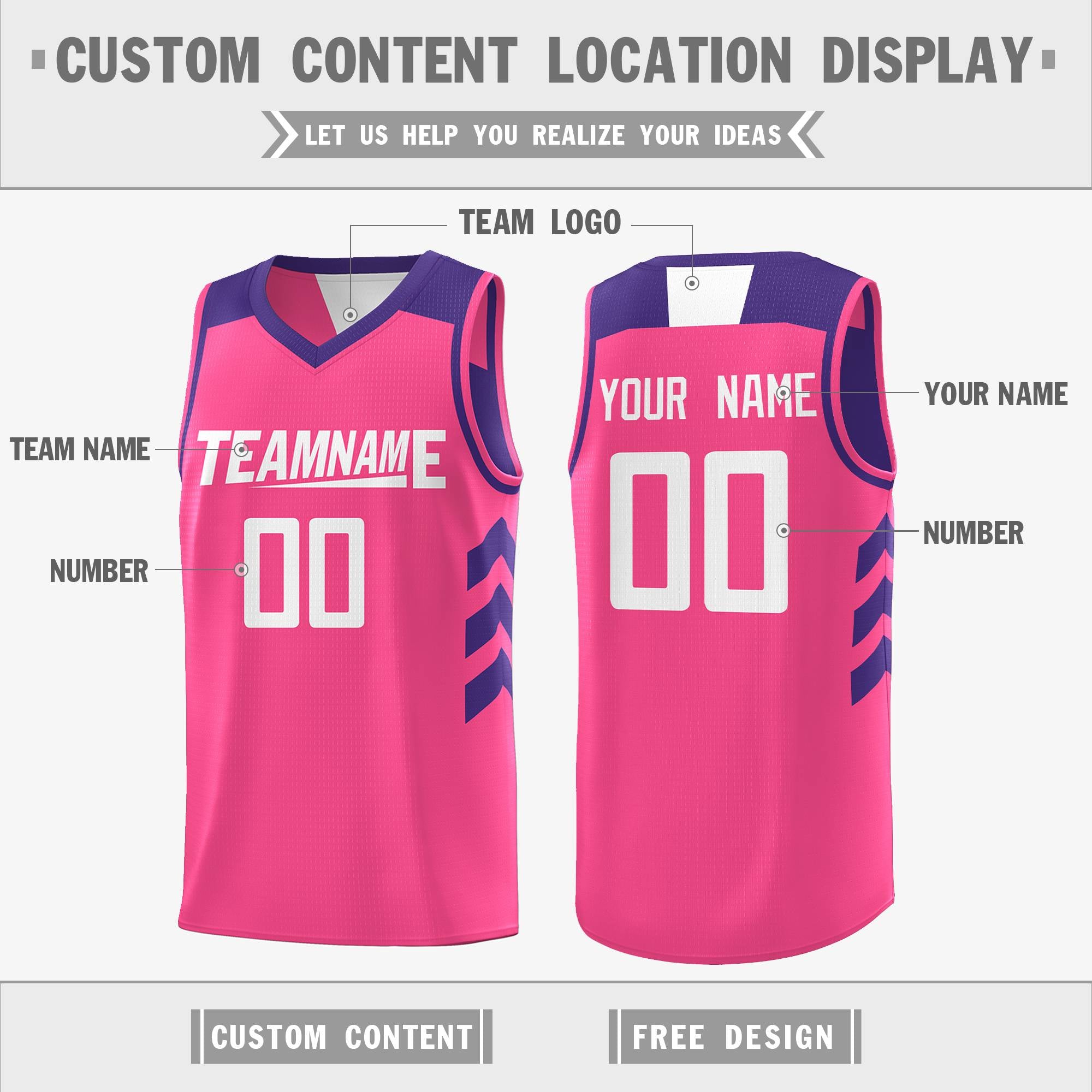 Custom Purple Pink-White Reversible Double Side Tops Basketball Jersey