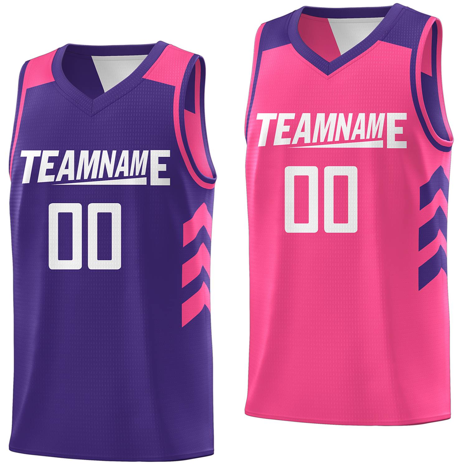 Maillot de basket-ball personnalisé, personnalisé, violet, rose-blanc, réversible, Double face