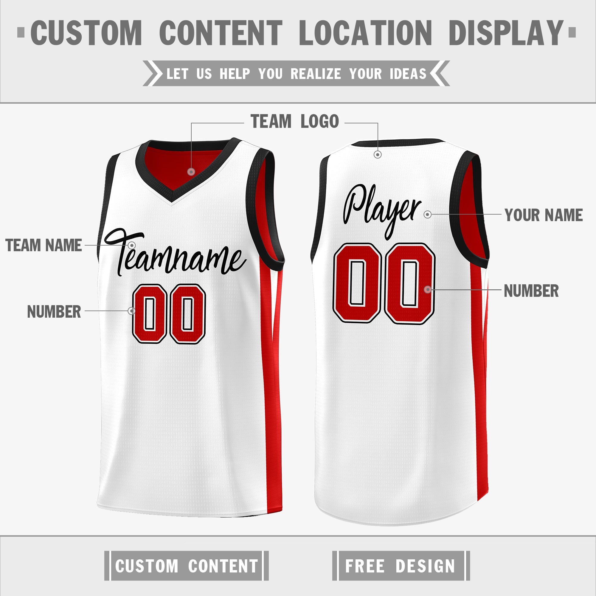 Custom Red White Double Side Tops Basketball Jersey