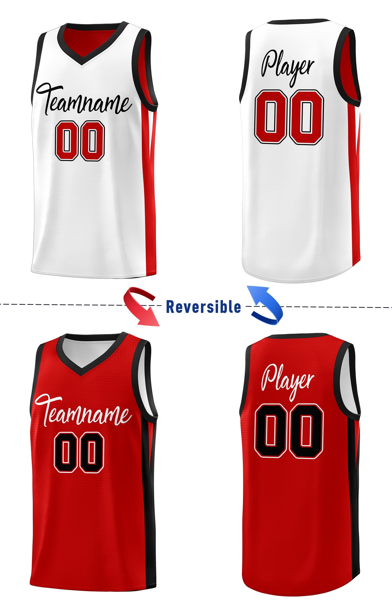 Maillot de basket-ball personnalisé à double face rouge et blanc