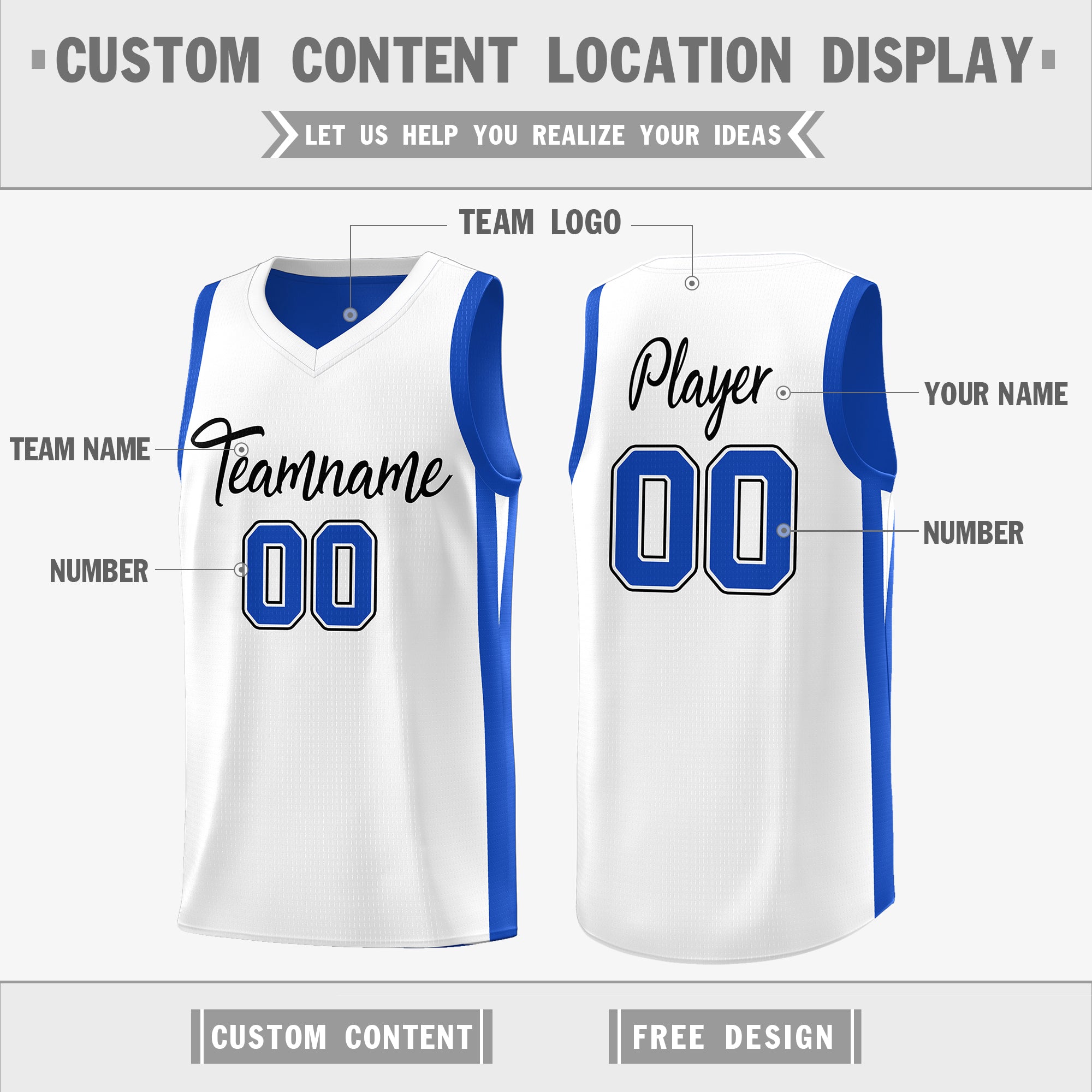 Custom Royal White Double Side Tops Basketball Jersey