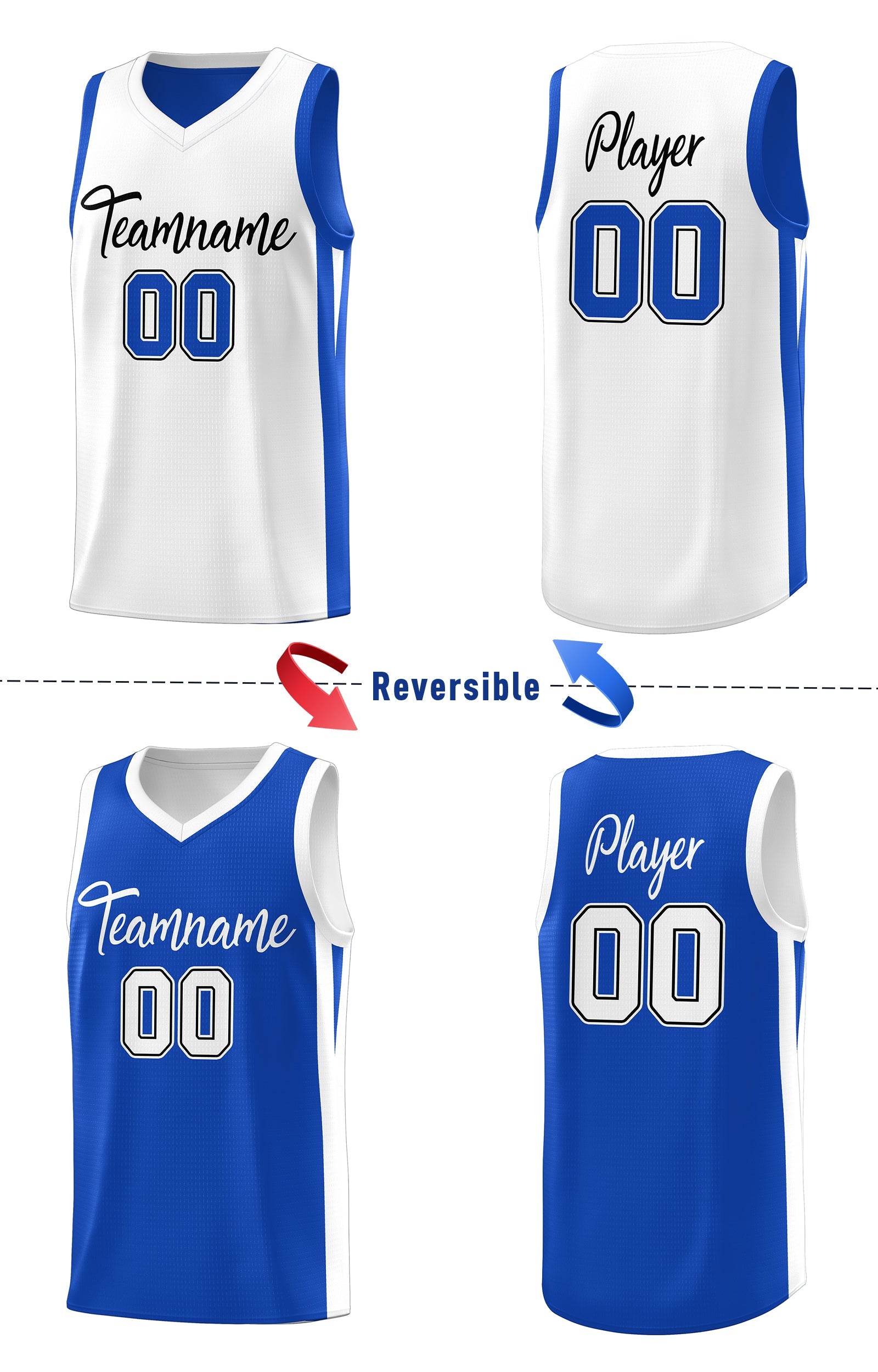 Custom Royal White Double Side Tops Basketball Jersey