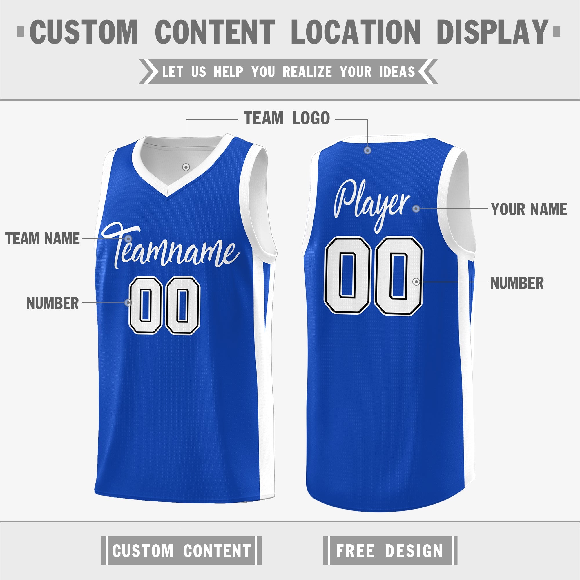 Custom Royal White Double Side Tops Basketball Jersey