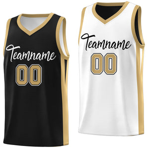 Maillot de basket-ball personnalisé noir blanc-jaune Double face