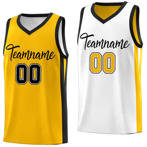 Custom Yellow White Double Side Tops Basketball Jersey