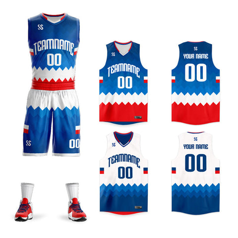 Custom Navy White-Red Double Side Sets Sportswear Basketball Jersey