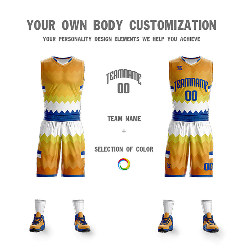 Maillot de basket-ball personnalisé jaune blanc-marine, ensembles Double face, vêtements de sport