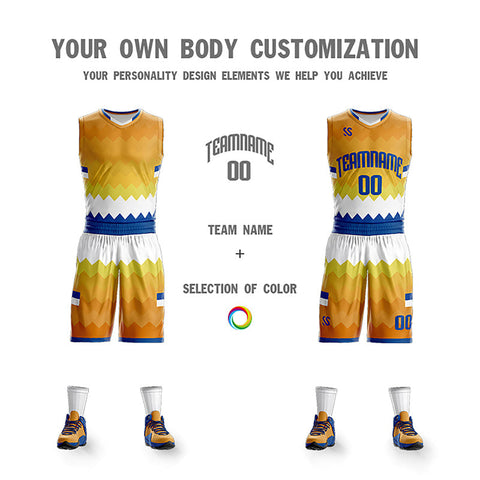 Custom Yellow White-Navy Double Side Sets Sportswear Basketball Jersey
