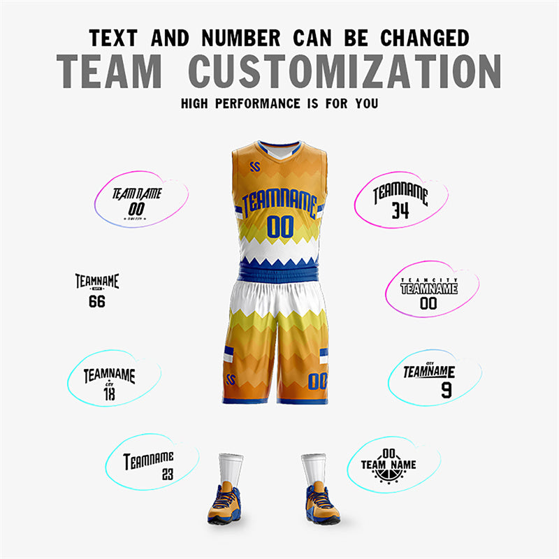 Custom Yellow White-Navy Double Side Sets Sportswear Basketball Jersey