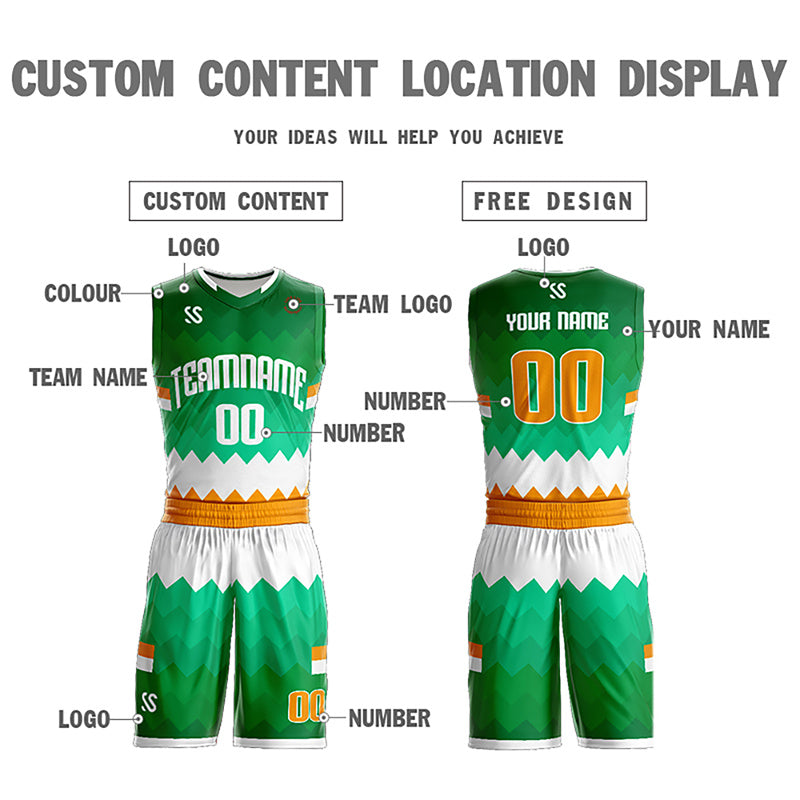 Custom Green White-Yellow Double Side Sets Sportswear Basketball Jersey