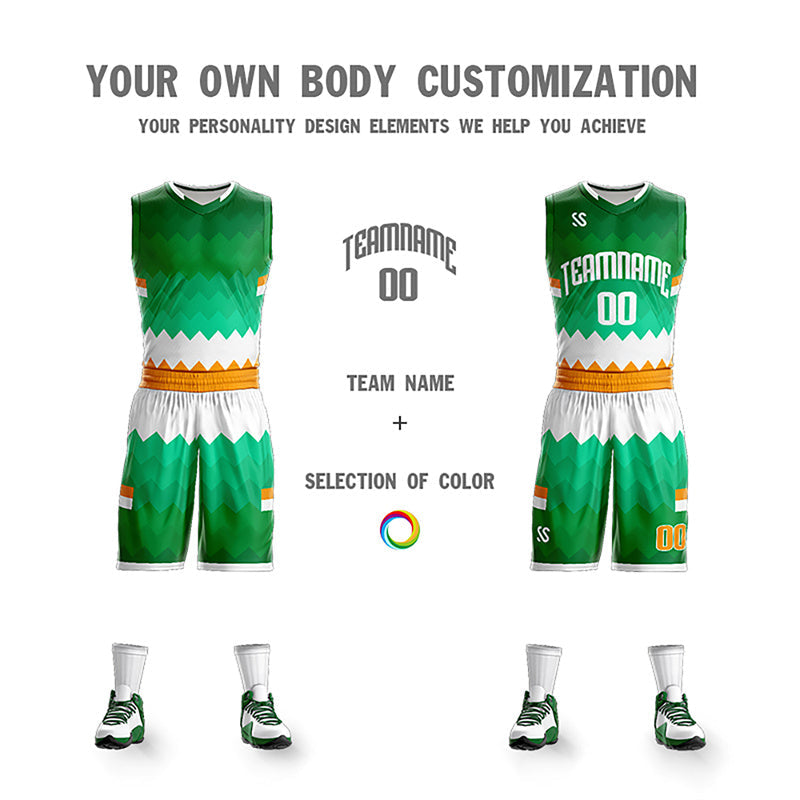 Custom Green White-Yellow Double Side Sets Sportswear Basketball Jersey