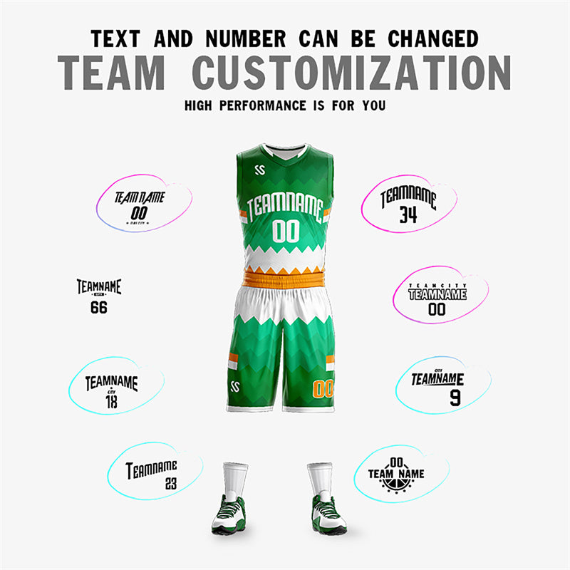 Custom Green White-Yellow Double Side Sets Sportswear Basketball Jersey