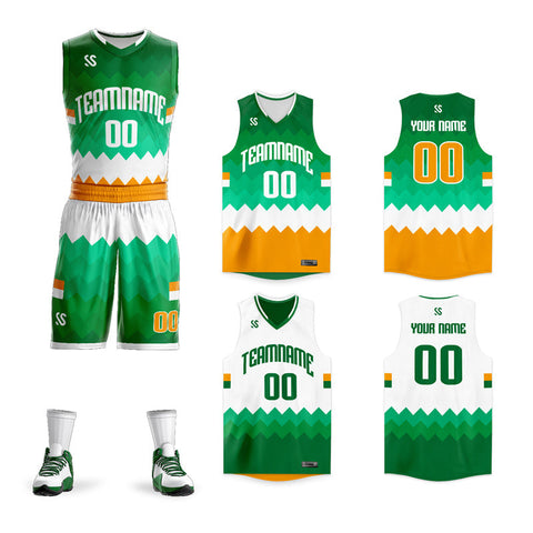 Custom Green White-Yellow Double Side Sets Sportswear Basketball Jersey