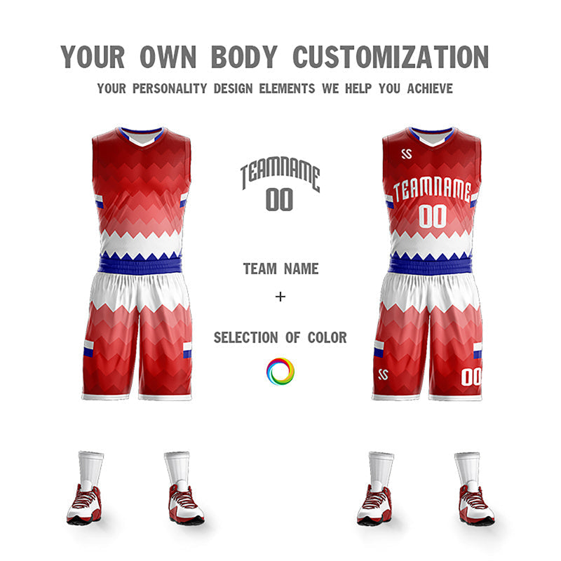 Custom Red White-Navy Double Side Sets Sportswear Basketball Jersey