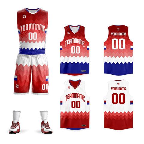 Custom Red White-Navy Double Side Sets Sportswear Basketball Jersey