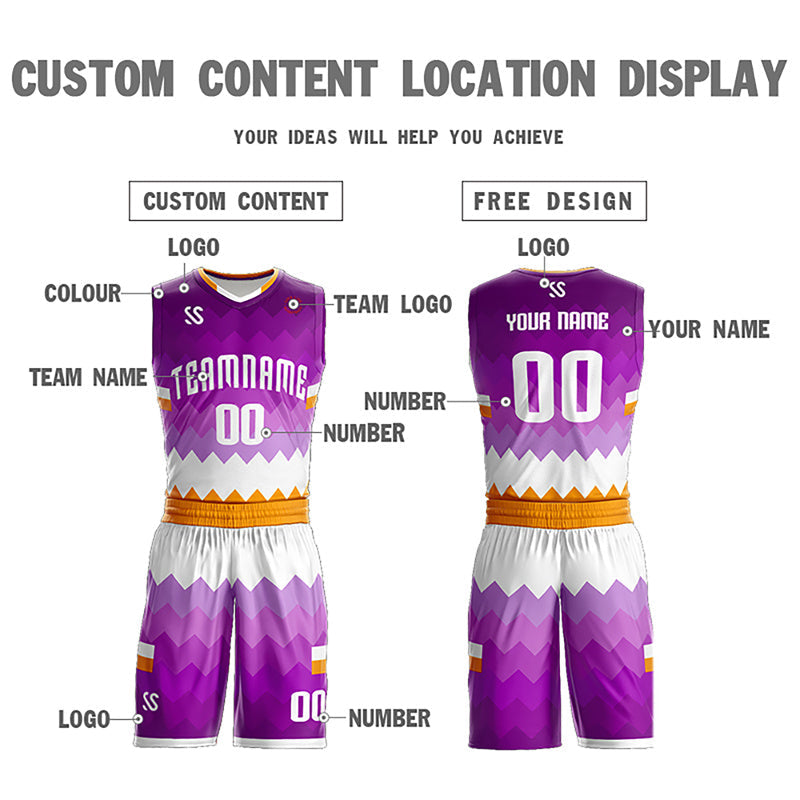 Custom Purple Yellow-White Double Side Sets Sportswear Basketball Jersey