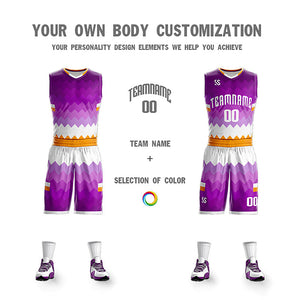 Maillot de basket-ball personnalisé violet jaune-blanc, ensembles double face, vêtements de sport