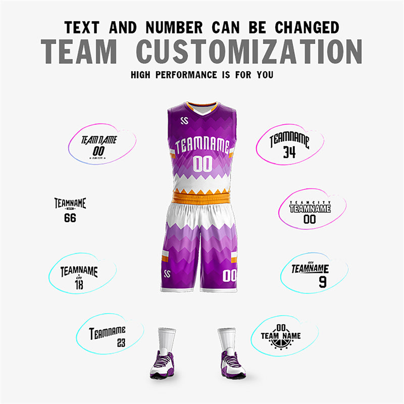 Custom Purple Yellow-White Double Side Sets Sportswear Basketball Jersey