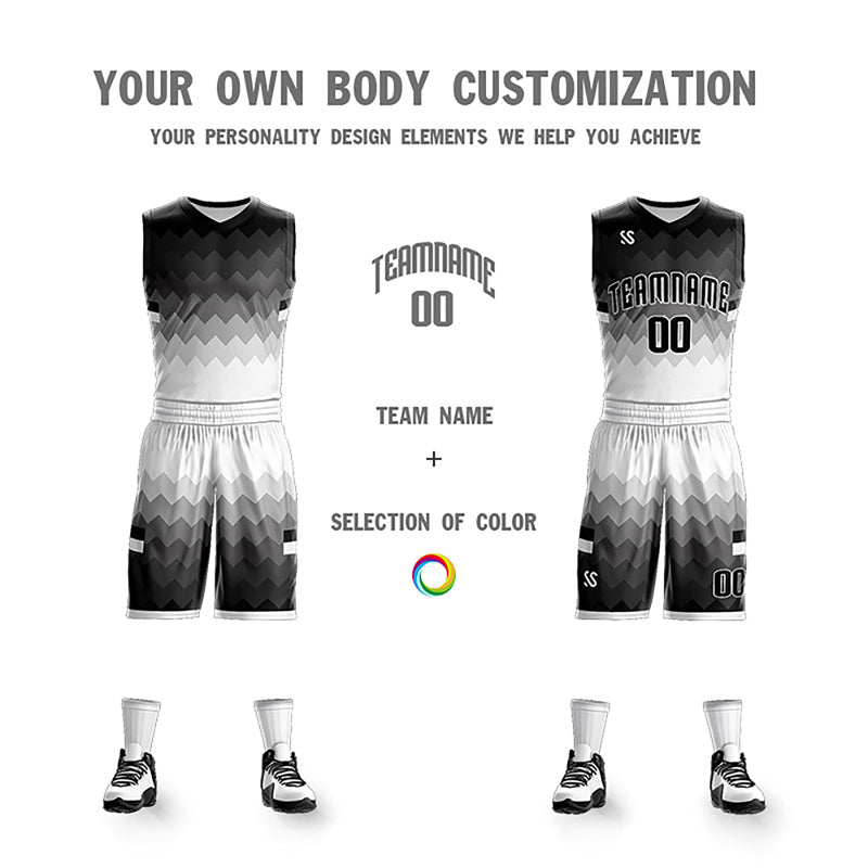 Custom Black White-Gray Double Side Sets Sportswear Basketball Jersey